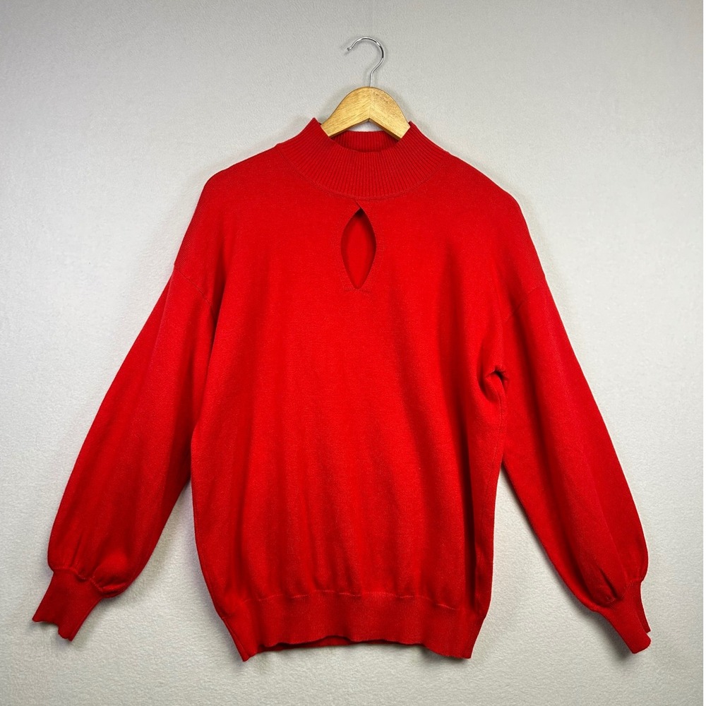 Vine & Love Red Mock Neck Keyhole Long Sleeve Sweater Top Women's Size S